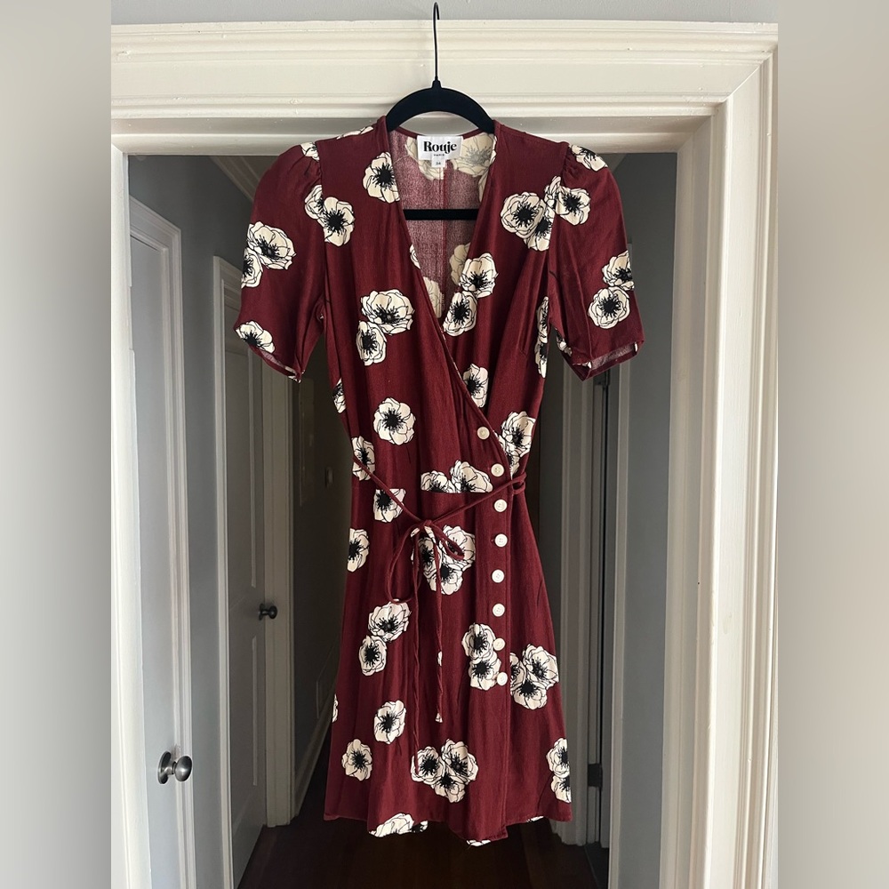 Rogue Burgundy Floral Wrap Mini Dress